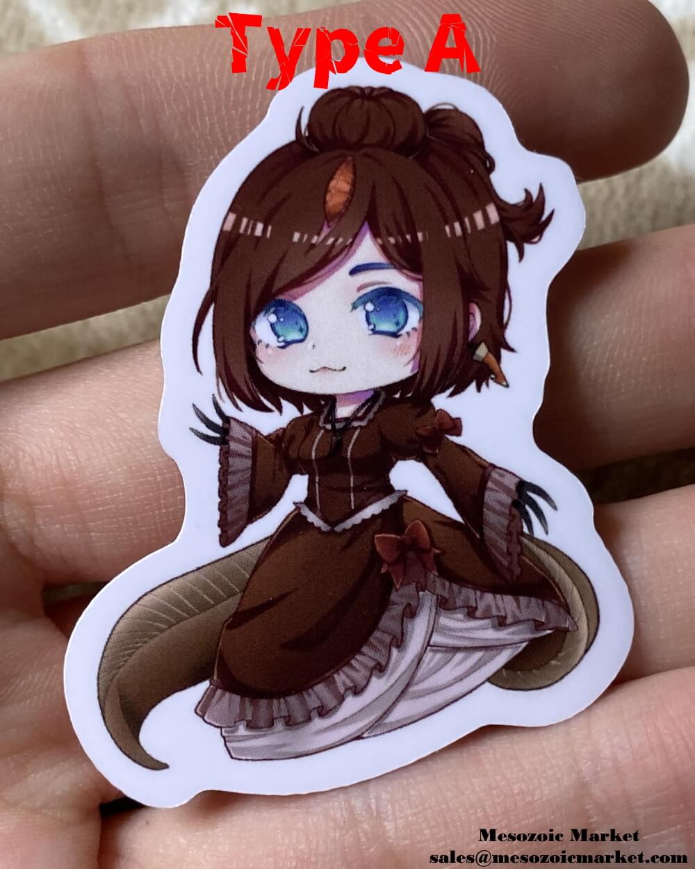 Type A variant of a vinyl sticker of our Spinosaurus anime girl mascot.